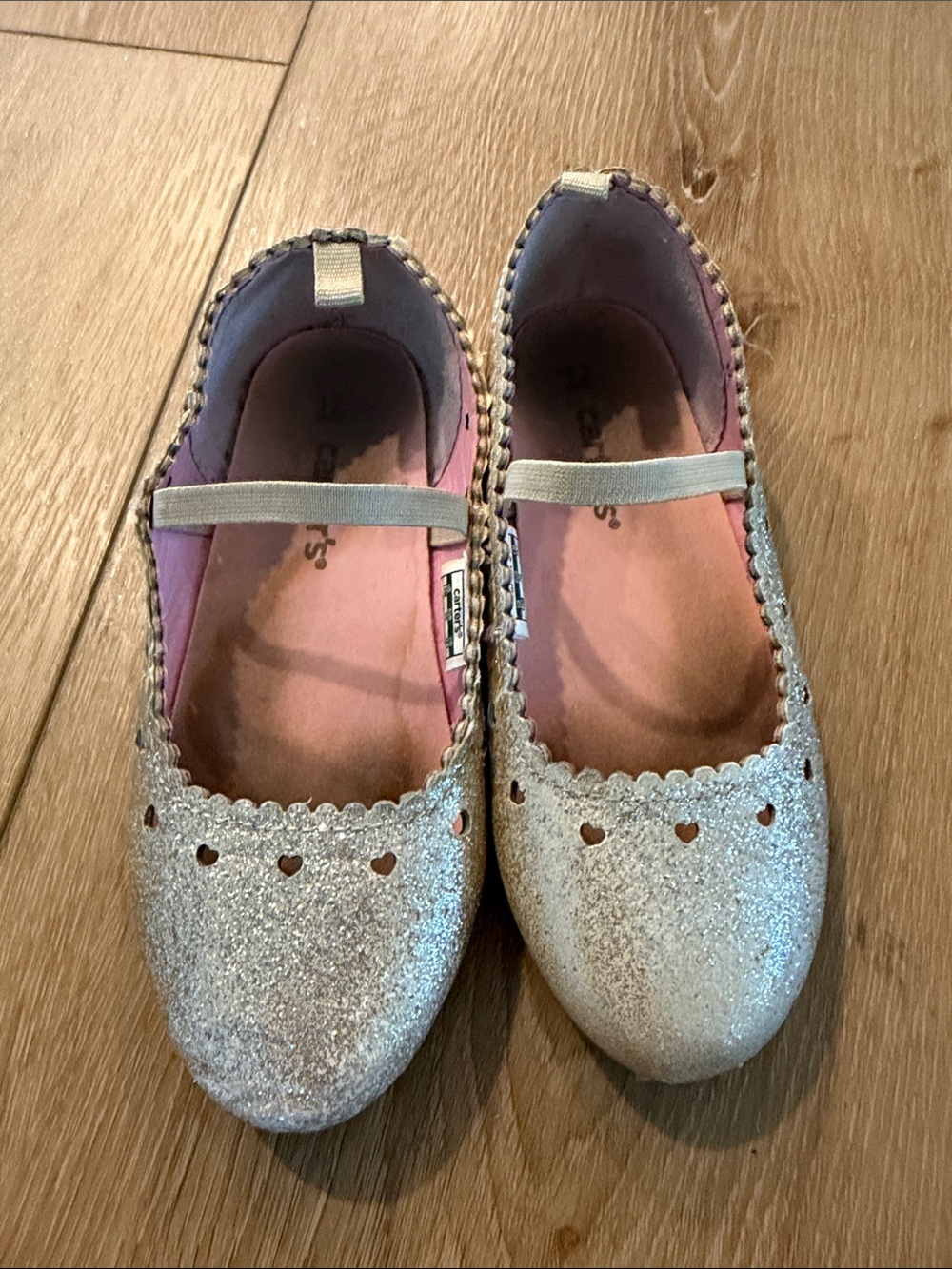Carter's Girls Glitter Mary Jane Flats in Silver with Pink Lining